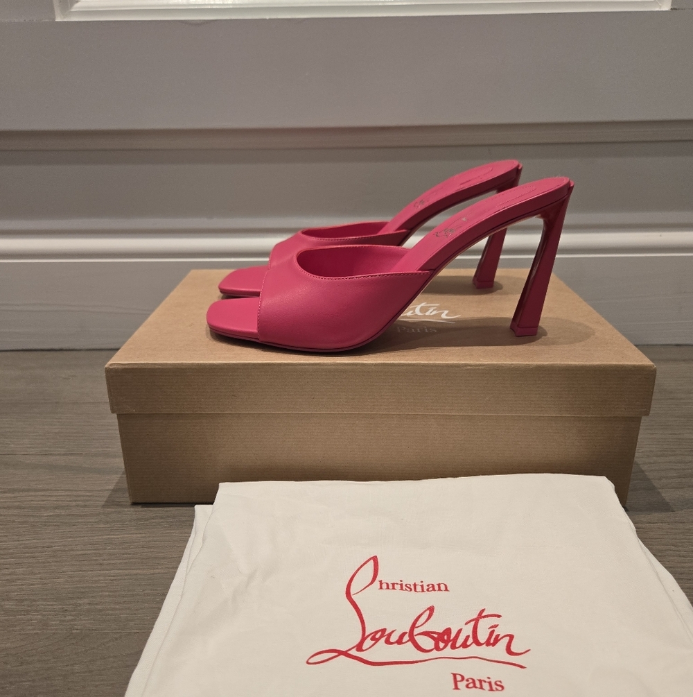 $895 Christian Louboutin Condora 85mm Leather Mule Sandal Pink EU 39 US 9 BNIB - Picture 6 of 12